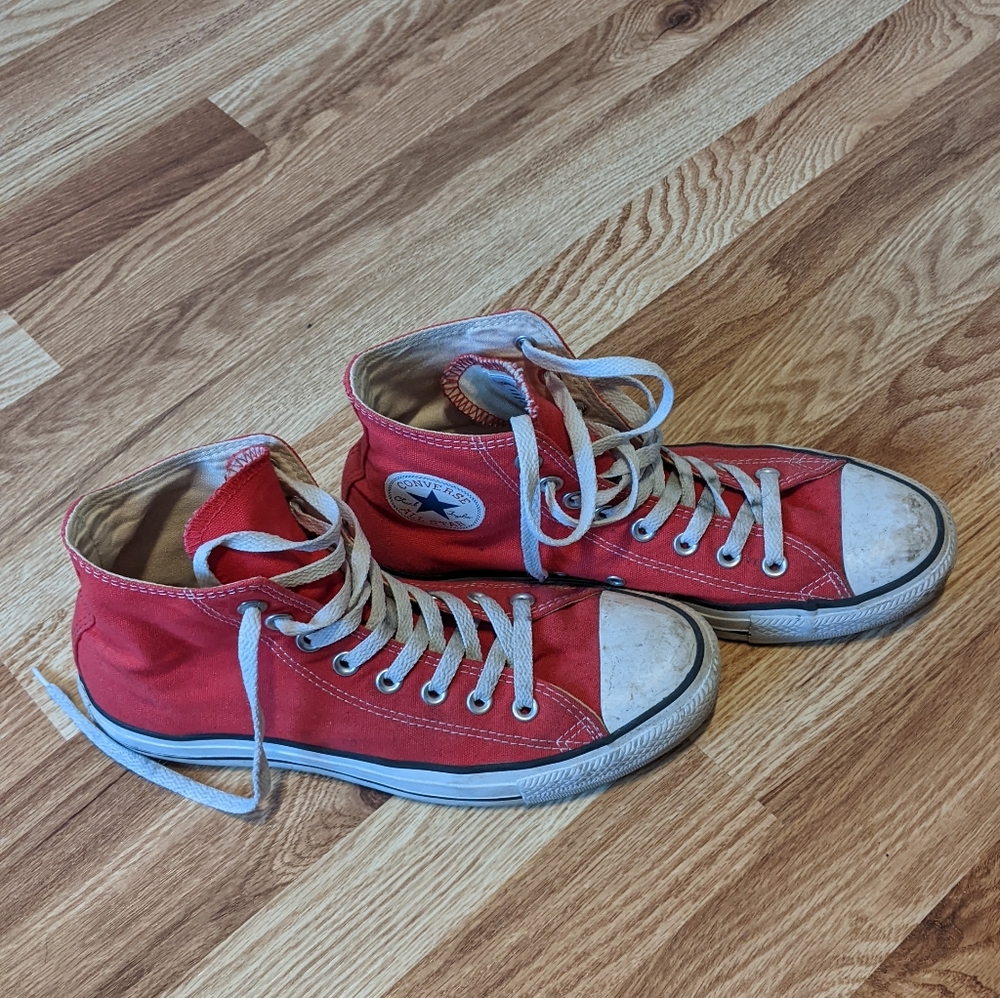 Red hi top converse sneakers
